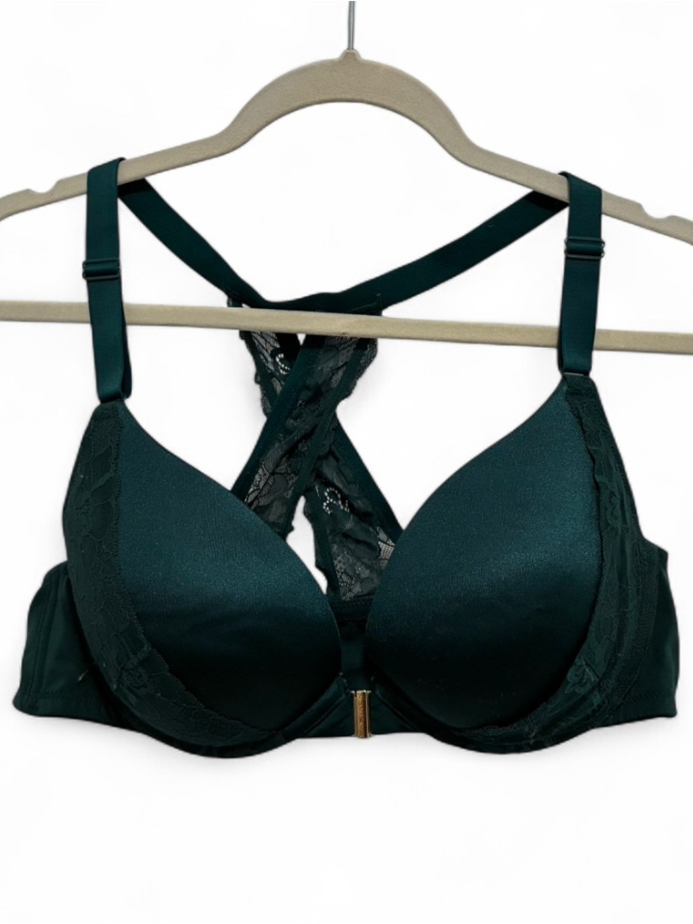 Cacique Boost Plunge Dark Green Front Closure Bra